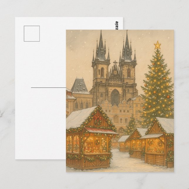 Prague Christmas Holiday Art Postcard – Winter  (Front/Back)