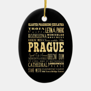 Prague City of Czech Republic Typography Art Ceramic Ornament