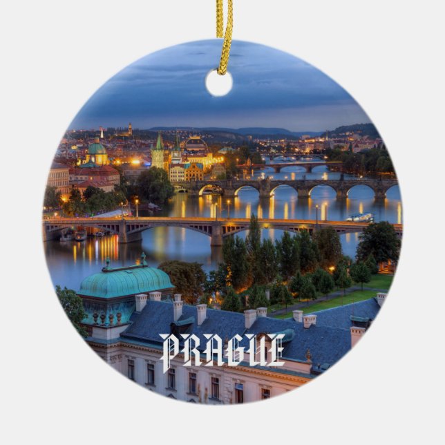 Prague Customizable Christmas Ceramic Ornament (Front)