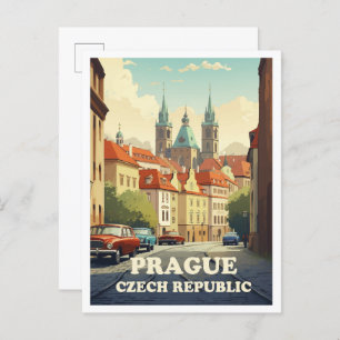 Prague Czech Art Vintage Travel Illustration Postcard