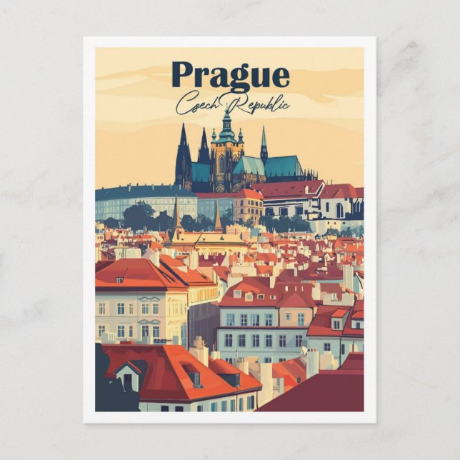 Prague Czech Artwork Travel Place illustration Postcard (Front)