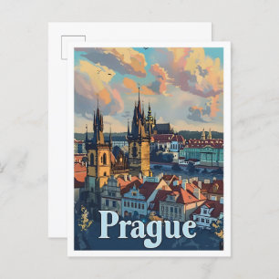 Prague Czech Classic Art Retro Vintage Travel Postcard