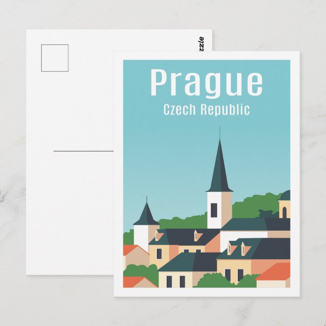 Prague Czech Famous Travel Place Illustration Postcard (Front/Back)