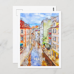 Prague Czech Famous Travel Place Watercolor Postcard