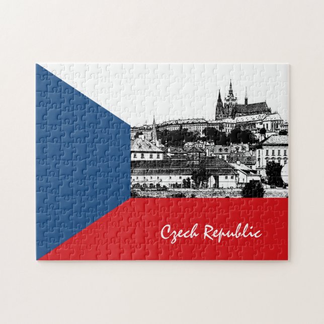 Prague & Czech flag - historical city /Czechia Jigsaw Puzzle (Horizontal)