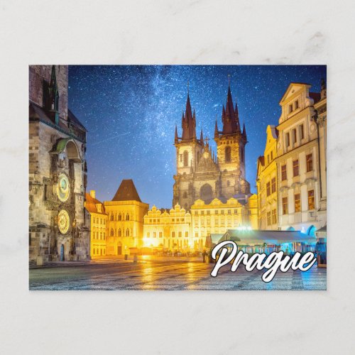 Prague Czech Republic After Dark Postcard