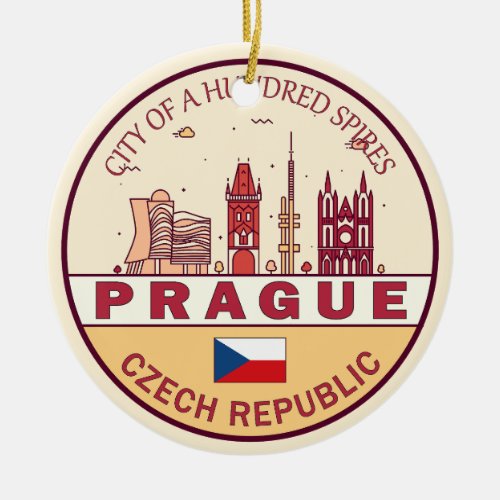 Prague Czech Republic City Skyline Emblem Ceramic Ornament