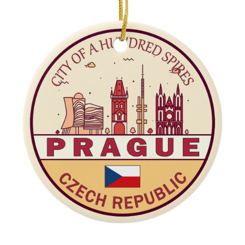 Prague Czech Republic City Skyline Emblem Ceramic Ornament