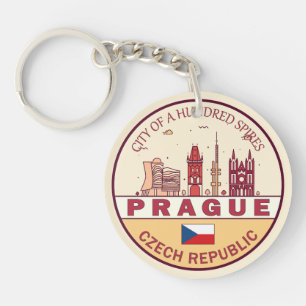 Prague Czech Republic City Skyline Emblem Keychain