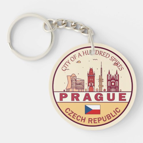 Prague Czech Republic City Skyline Emblem Keychain