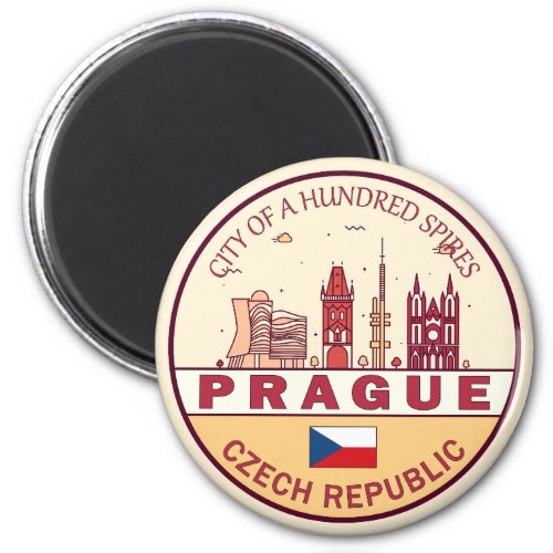 Prague Czech Republic City Skyline Emblem Magnet
