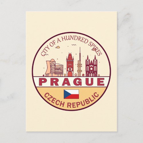 Prague Czech Republic City Skyline Emblem Postcard