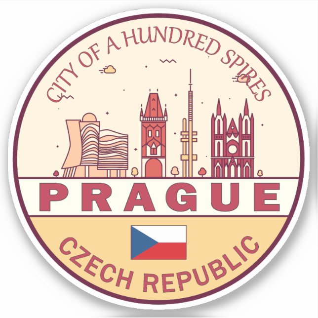 Prague Czech Republic City Skyline Emblem Sticker (Front)