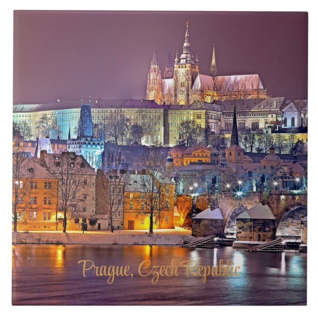 Prague, Czech Republic cityscape Ceramic Tile (Front)