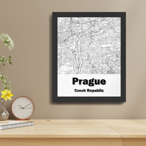 Prague Czech Republic minimalistic streets map Framed Art