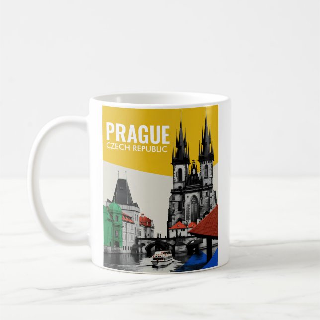 Prague Czech Republic Old Town Skyline Collage Coffee Mug (Left)