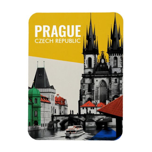 Prague Czech Republic Old Town Skyline Collage Magnet (Vertical)