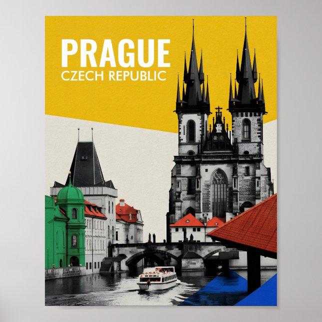 Prague Czech Republic Old Town Skyline Collage Poster (Front)