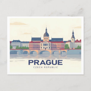 Prague Czech Republic Pastel Travel Postcard