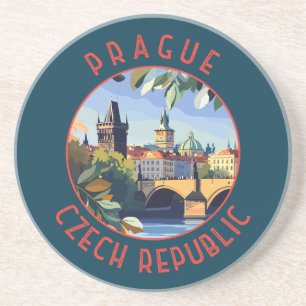 Prague Czech Republic Retro Distressed Circle Coaster