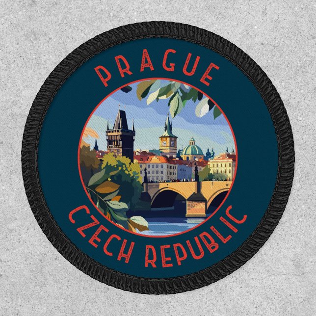 Prague Czech Republic Retro Distressed Circle Patch (Front)