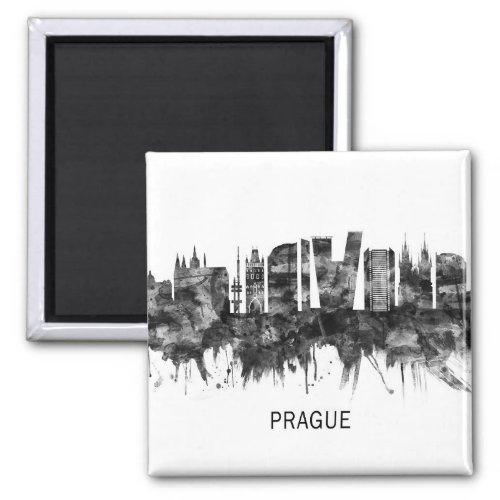 Prague Czech Republic Skyline BW Magnet