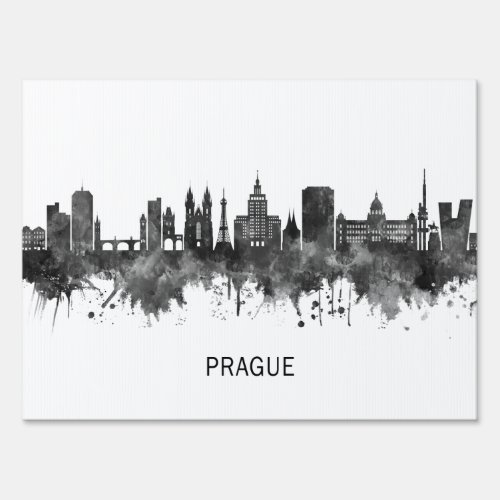 Prague Czech Republic Skyline BW Sign