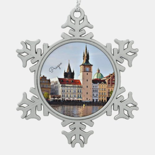 Prague Czech Republic Snowflake Pewter Christmas Ornament