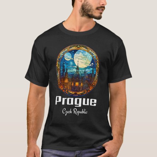 Prague Czech Republic Stained Glass Souvenir Pragu T_Shirt