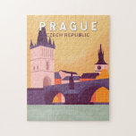 Prague Czech Republic Travel Art Vintage Jigsaw Puzzle<br><div class="desc">Prague retro vector art design. Nicknamed “the City of a Hundred Spires, ” it's known for its Old Town Square,  the heart of its historic core,  with colorful baroque buildings.</div>