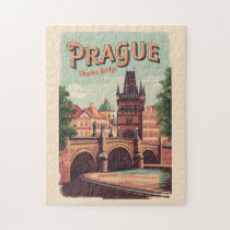 Prague Czech Republic Travel Art Vintage Jigsaw Puzzle