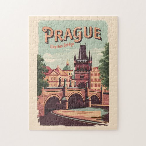 Prague Czech Republic Travel Art Vintage Jigsaw Puzzle