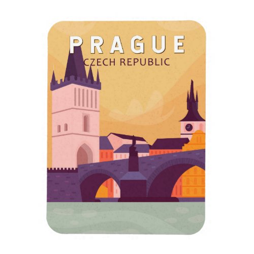 Prague Czech Republic Travel Art Vintage Magnet