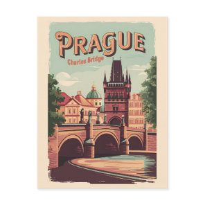 Prague Czech Republic Travel Art Vintage Postcard