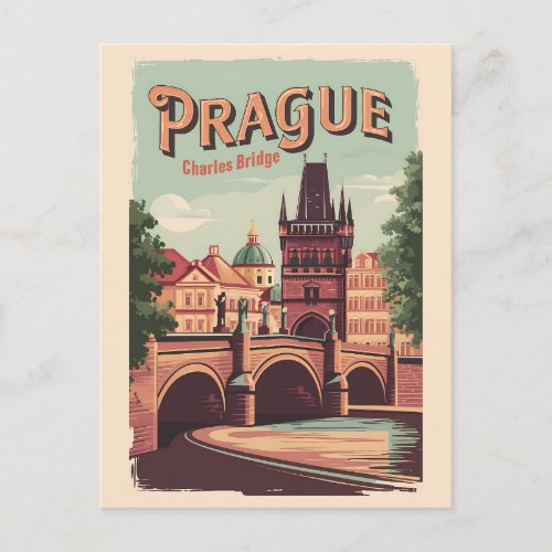 Prague Czech Republic Travel Art Vintage Postcard