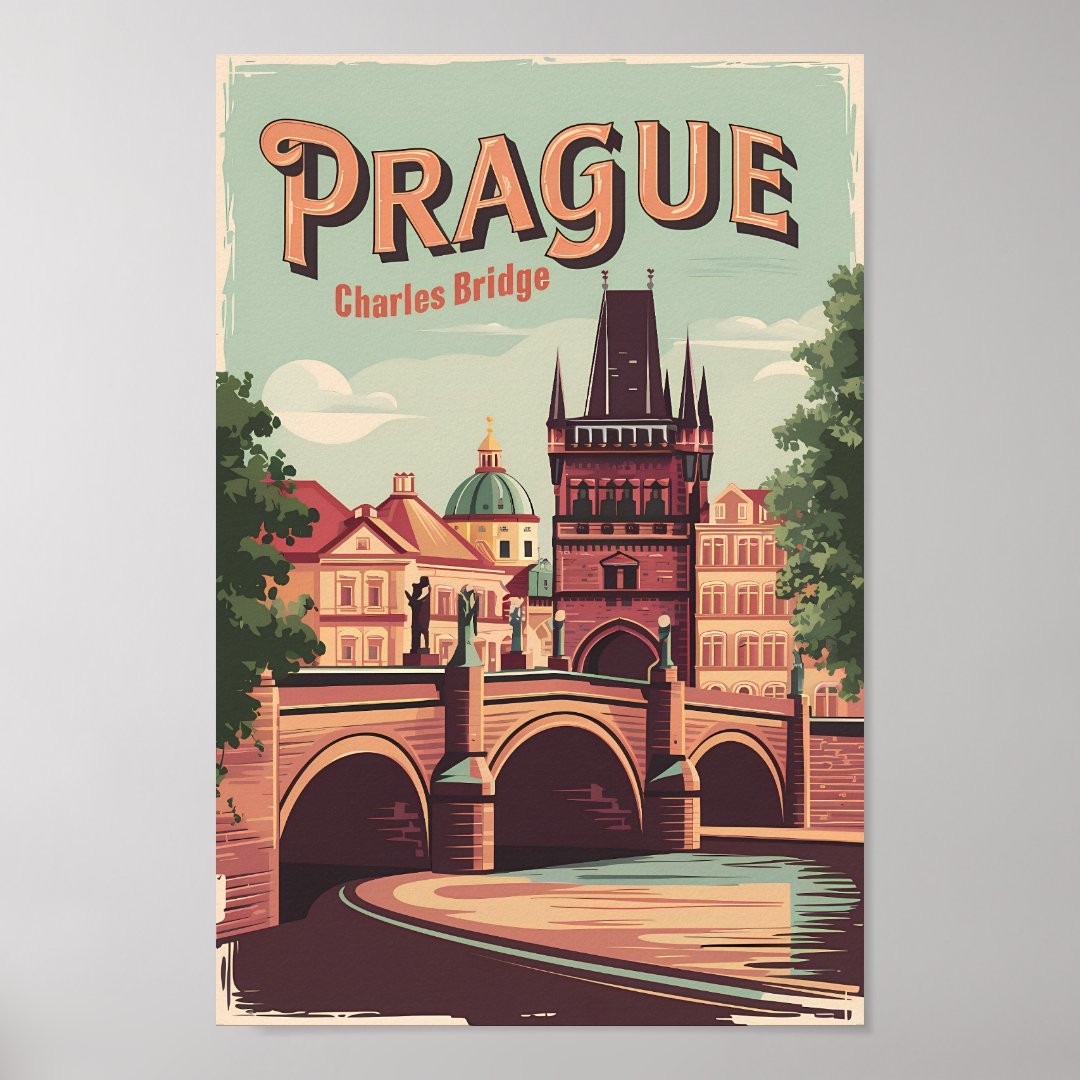 Prague Czech Republic Travel Art Vintage Poster