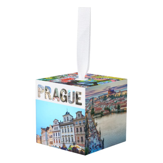 Prague Czech Republic Travel Photos Christmas Cube Ornament (Front Angled)