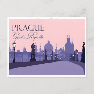 Prague Czech Republic Travel Vintage illustration Postcard