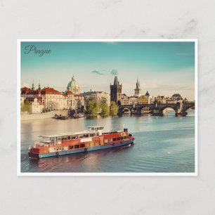 Prague Czech Republic Travel Vintage illustration Postcard