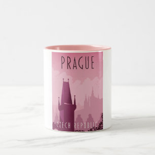 Prague Czech Republic vintage style travel poster Two-Tone Coffee Mug