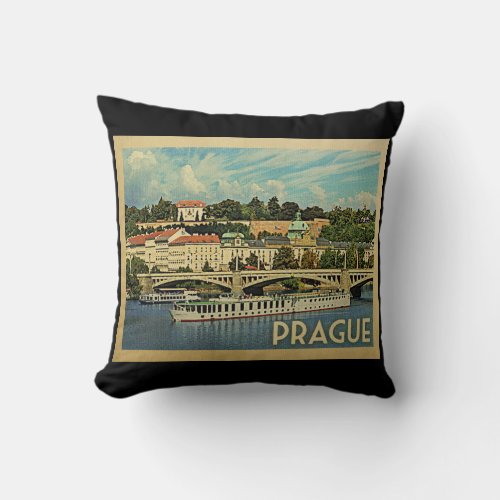Prague Czech Republic Vintage Travel Throw Pillow