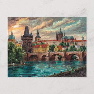 Prague, Czech Republic Watercolor Painting Postcard