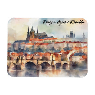 Prague Czech Republic Watercolor Panorama View Magnet