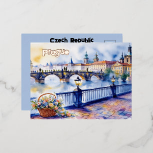Prague - Czech Republic Watercolor Sketch Foil Holiday Postcard