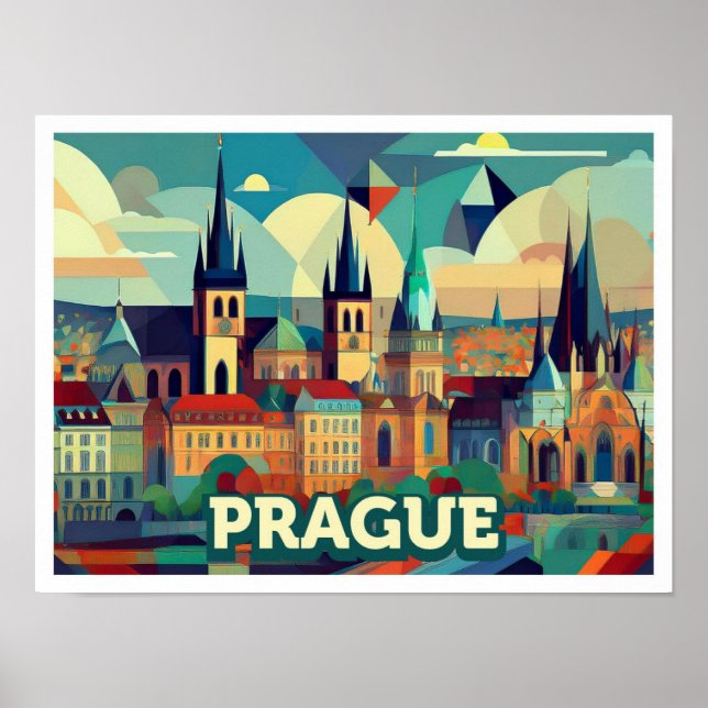 Prague Czech Travel artistic colorful Poster (Front)