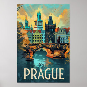 Prague Czech Vintage Famous Travel Place  Poster