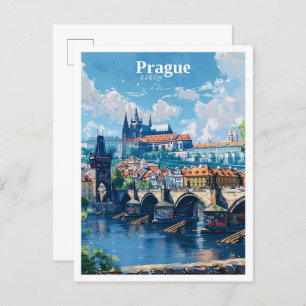Prague Czechia Art Vintage Travel Postcard