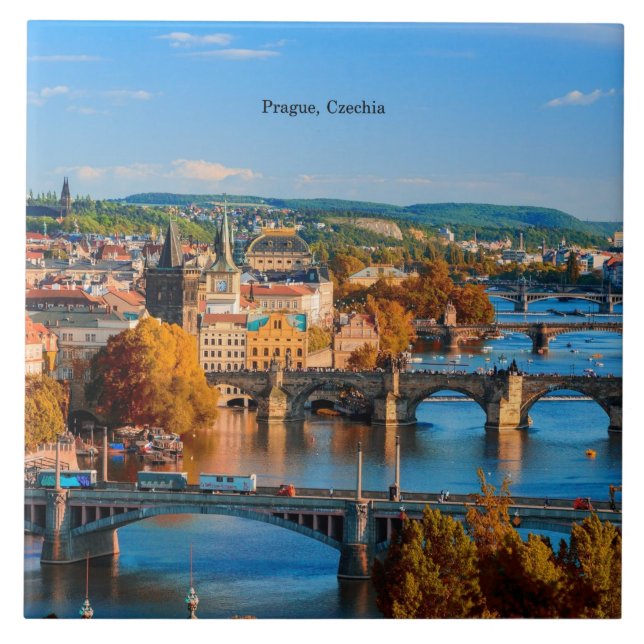Prague Czechia Bridges Ceramic Tile (Front)