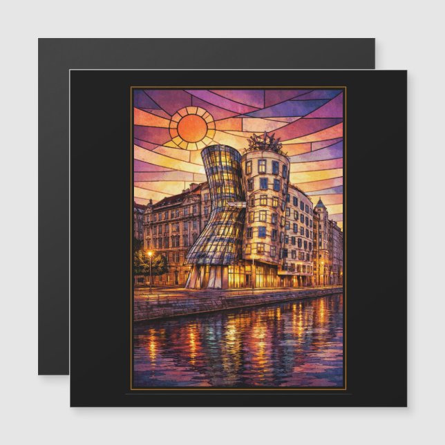 Prague Dancing House Stained Glass Sunset (Front/Back)