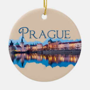 Prague: Evening Skyline Ceramic Ornament
